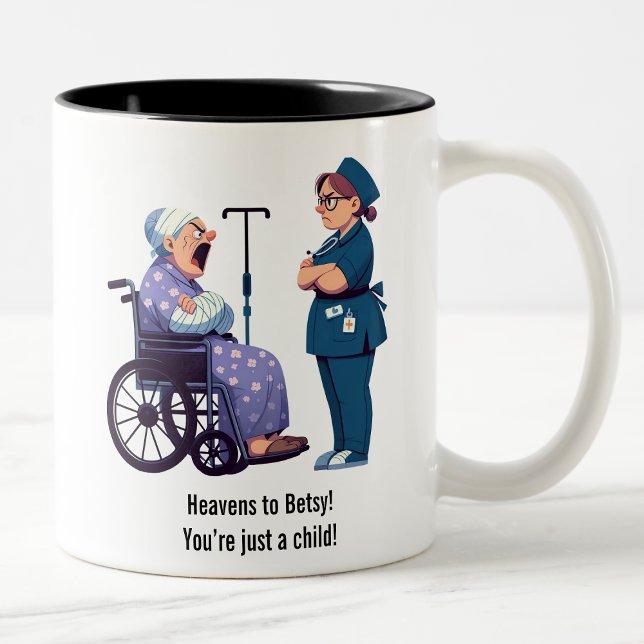 Tasse 2 Couleurs Infirmière Face-Off Avec Granny Fatigué (Créateur téléchargé)