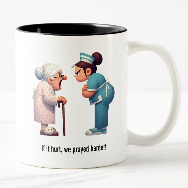 Tasse 2 Couleurs Infirmière Face-Off Avec Granny Fatigué (Créateur téléchargé)