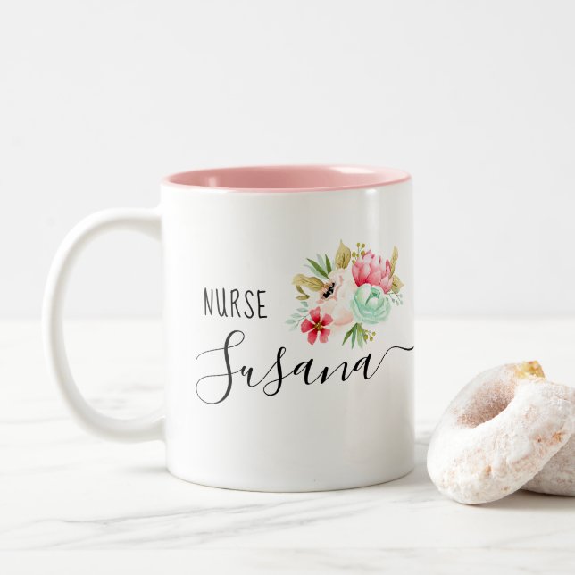 Tasse 2 Couleurs Infirmière sur mesure Grad Infirmière école de soi (Avec donut)