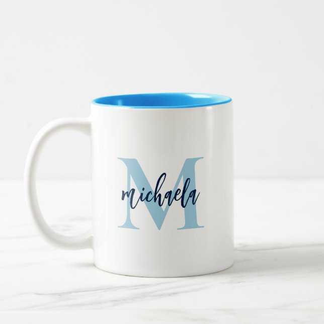 Tasse 2 Couleurs Initiale Monogrammée Élégant Nom Manuscrit (Gauche)