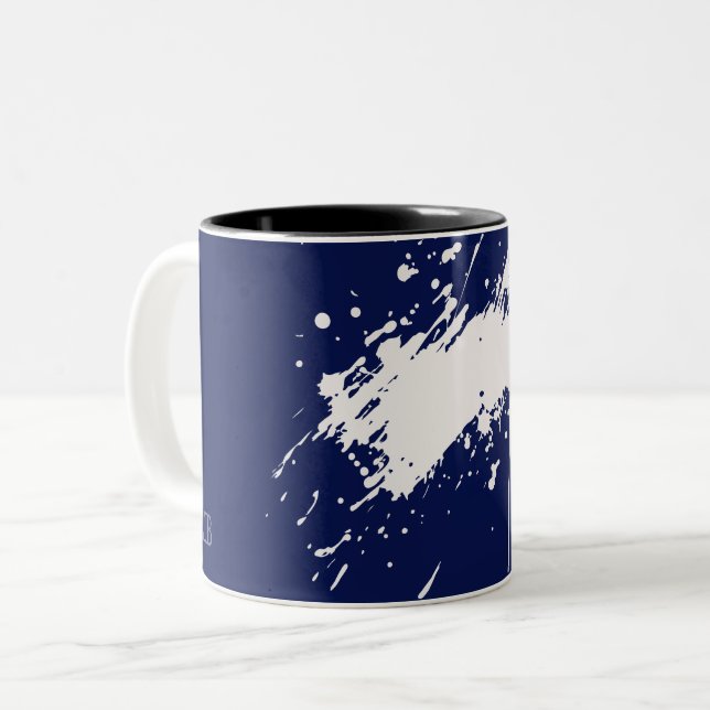 Tasse 2 Couleurs initiales de nom de monogramme abstrait bleu et bl (Devant gauche)