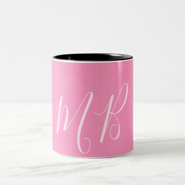 Tasse 2 Couleurs initiales de nom monogramme rose et blanc (Centre)