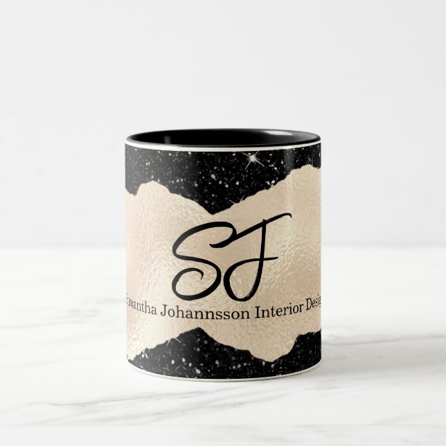 Tasse 2 Couleurs Initiales Monogrammes sur noir et or luxueux (Centre)