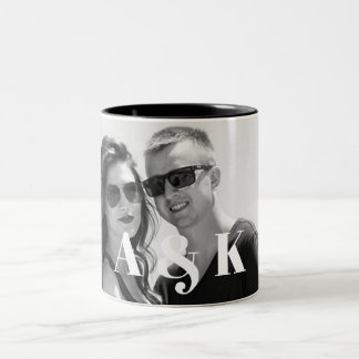 Tasse 2 Couleurs Initiales photo personnalisées et gros monogrammes
