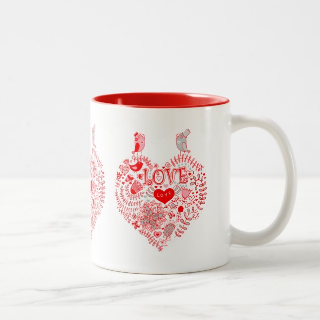 Tasse 2 Couleurs Inséparables Et Un Coeur Fabriqué Avec Des Fleurs  (Droit)