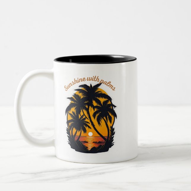 Tasse 2 Couleurs Invitations Soleil & Palmiers – Élégance Tropicale (Gauche)