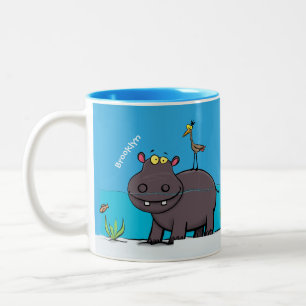 Tasse 2 Couleurs Ippopotame drôle mignon avec dessin animé d'oiseau