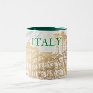 TASSE 2 COULEURS ITALIE, FAUX GOLD+MARBLE VOYAGEURS SOUVENIRS