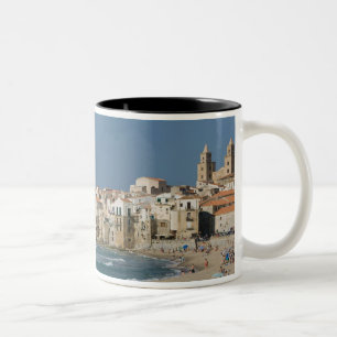 Tasse 2 Couleurs Italie, Sicile, Cefalu, vue de la ville avec le Du