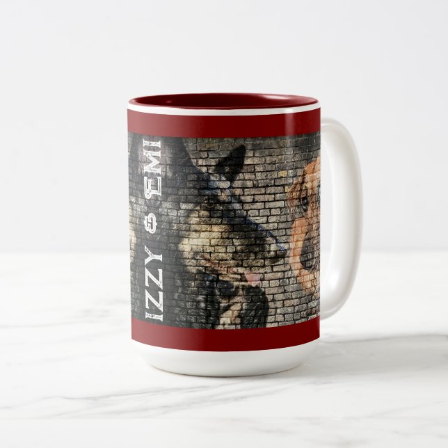 Tasse 2 Couleurs Izzy and Emi - German Shepherd and Dachshund Mixes (Devant droit)
