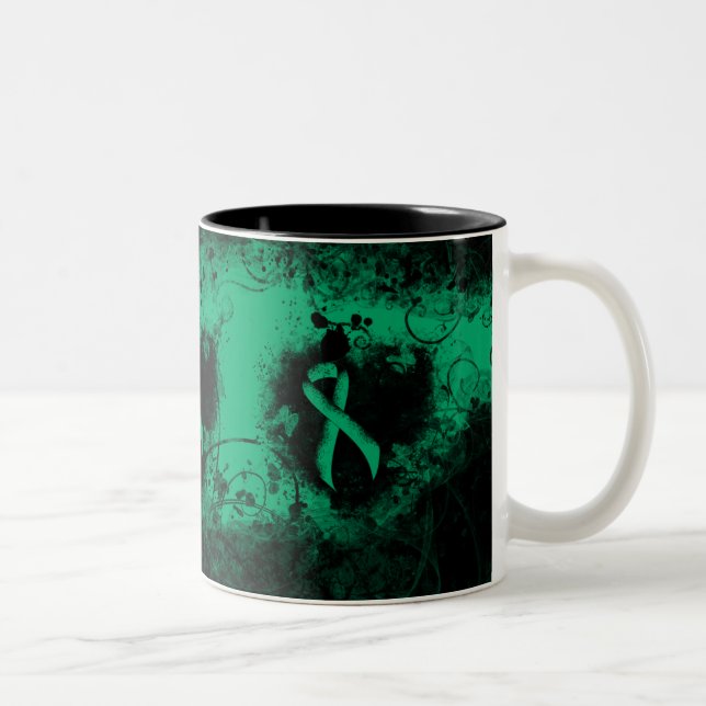Tasse 2 Couleurs Jade Awareness Ribbon Grunge Coeur (Droit)