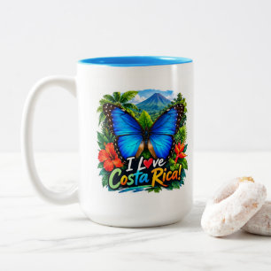 Tasse 2 Couleurs J'adore le Morpho Bleu et le Toucan du Costa Rica