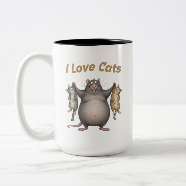 Tasse 2 Couleurs J'adore les chats avec rat (Gauche)