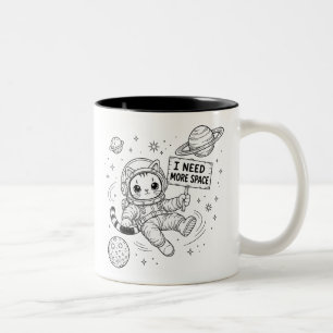 Tasse 2 Couleurs J'ai Besoin de Plus d'Espace Chat Astronaute Drôle