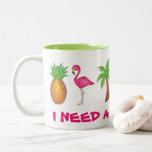 Tasse 2 Couleurs J'Ai Besoin D'Un Flamant rose De Vacances Ananas P