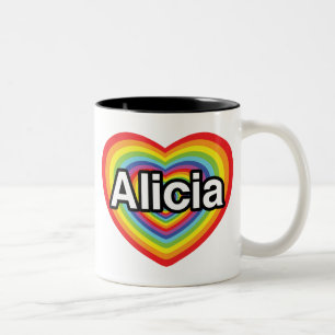 Tasse 2 Couleurs J'aime Alicia, coeur d'arc-en-ciel
