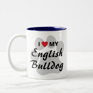 Tasse 2 Couleurs J'aime (coeur) mon bouledogue anglais Pawprint