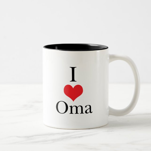 Tasse 2 Couleurs J'aime (coeur) Oma (Droit)