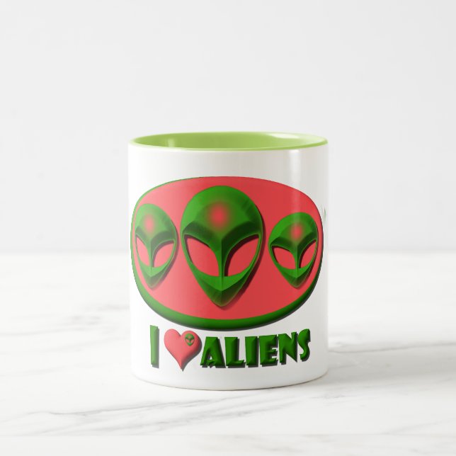 Tasse 2 Couleurs J'aime des aliens (Centre)