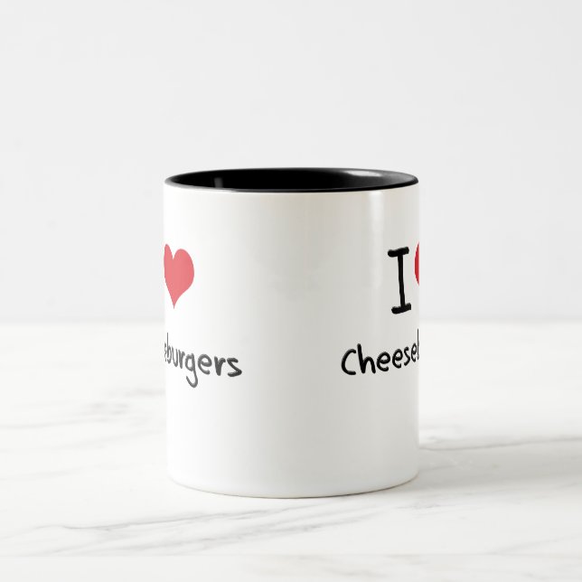 Tasse 2 Couleurs J'aime des cheeseburgers (Centre)