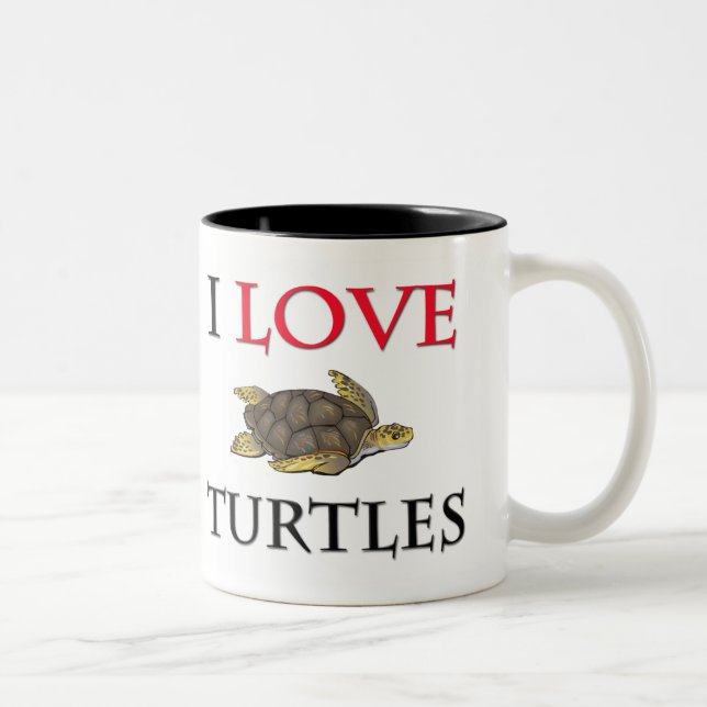 Tasse 2 Couleurs J'aime des tortues (Droit)