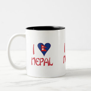 Tasse 2 Couleurs J'aime (Drapeau du coeur népalais) Népal
