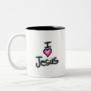 Tasse 2 Couleurs J'aime Jésus Je l'aime Jésus avec Cœur Rose 