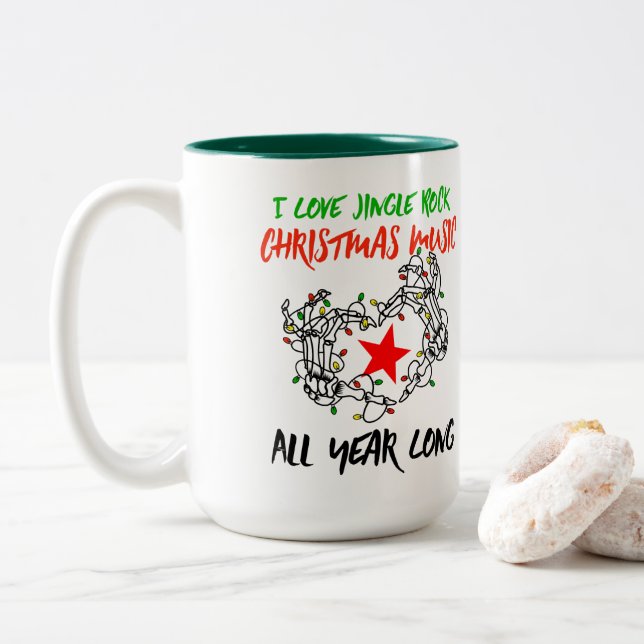 Tasse 2 Couleurs J'Aime Jingle Rock Musique de Noël toute l'année (Avec donut)