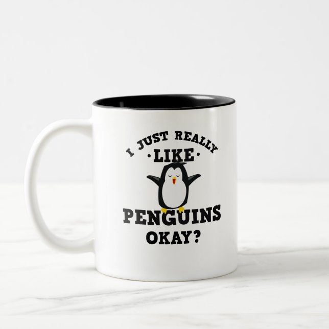 Tasse 2 Couleurs J'aime juste vraiment la citation de pingouins (Gauche)