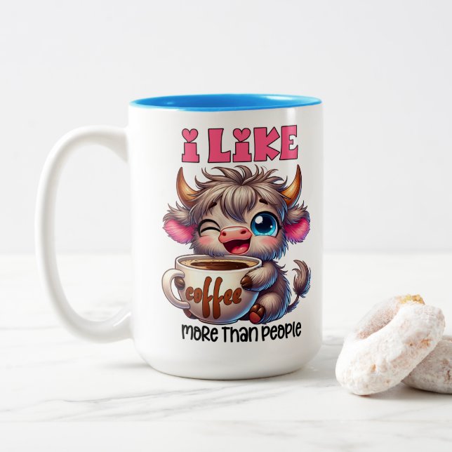 Tasse 2 Couleurs J'aime le café plus que les gens  (Avec donut)
