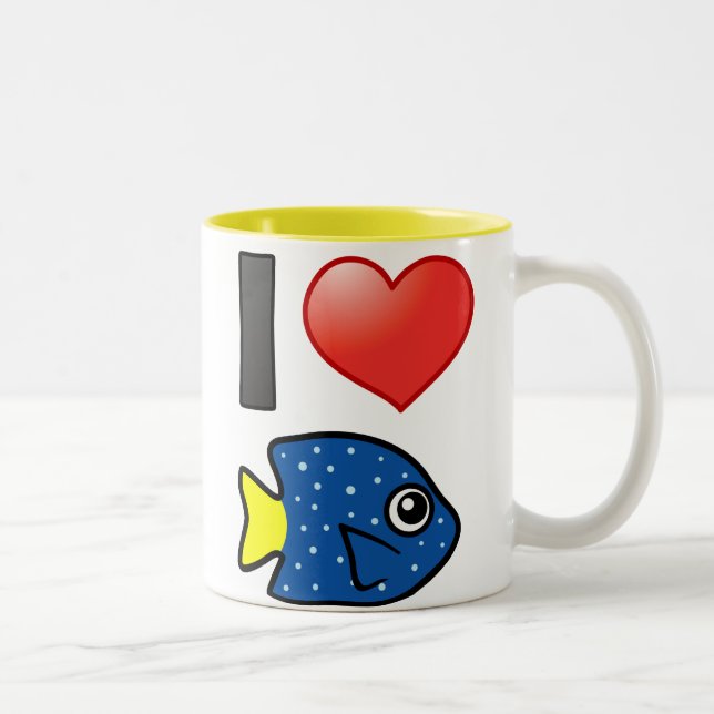 Tasse 2 Couleurs J'aime le Damselfish à queue jaune (Droit)