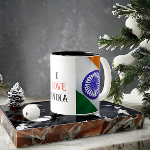 Tasse 2 Couleurs J'AIME le drapeau INDIEN