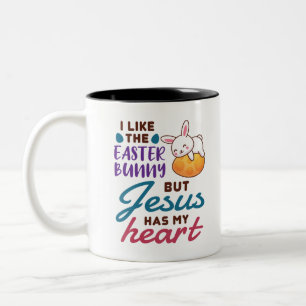 Tasse 2 Couleurs J'aime le lapin de Pâques, mais Jésus a mon coeur