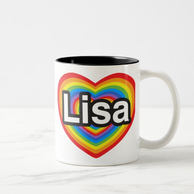 Tasse 2 Couleurs J'aime Lisa. Je t'aime Lisa. Coeur (Droit)