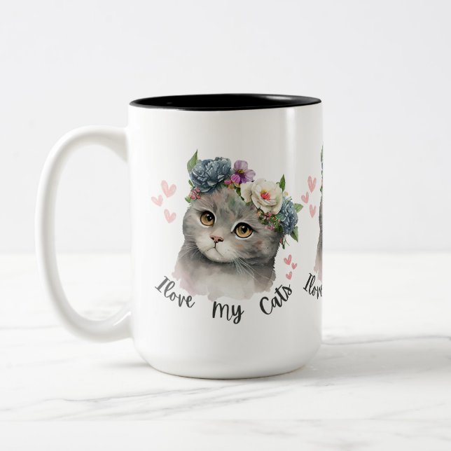 Tasse 2 Couleurs J'aime mes chats  (Gauche)