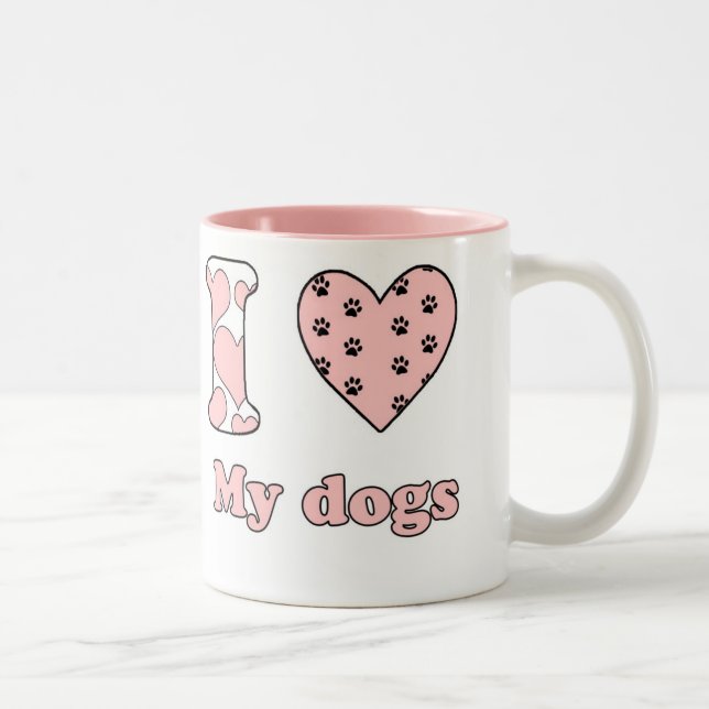Tasse 2 Couleurs J'aime mes chiens (Droit)