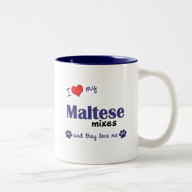 Tasse 2 Couleurs J'aime mes mélanges maltais (les chiens multiples) (Droit)