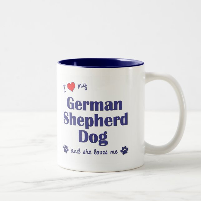 Tasse 2 Couleurs J'aime mon berger allemand (le chien femelle) (Droit)