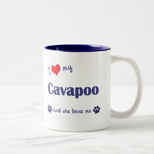 Tasse 2 Couleurs J'aime mon Cavapoo (le chien femelle) (Droit)