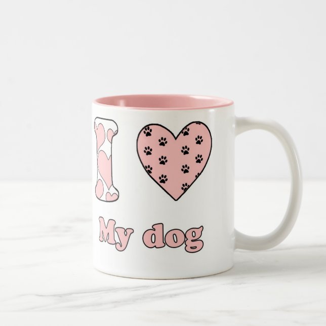 Tasse 2 Couleurs J'aime mon chien (Droit)