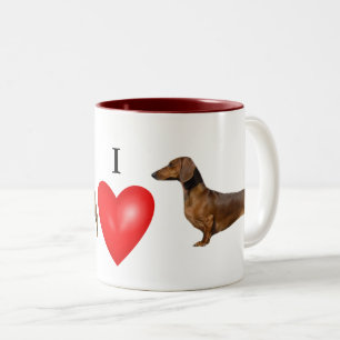Tasse 2 Couleurs J'Aime Mon Coeur Rouge Dachshund