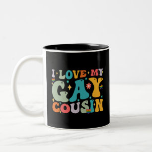 Tasse 2 Couleurs J'aime mon cousin gay Groovy Rainbow Fierté LGBT