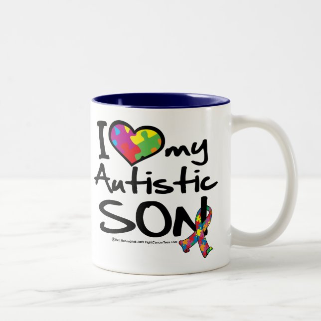 Tasse 2 Couleurs J'aime mon fils autiste (Droit)