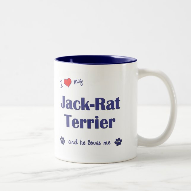 Tasse 2 Couleurs J'aime mon Jack-Rat Terrier (le chien masculin) (Droit)