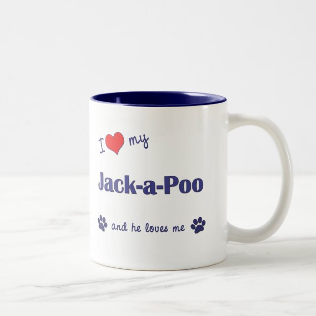 Tasse 2 Couleurs J'aime mon Jack-un-Poo (le chien masculin) (Droit)