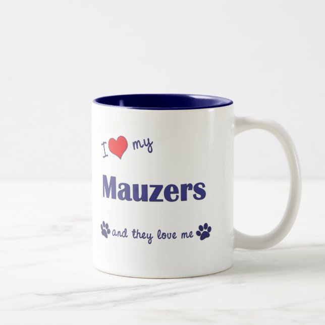 Tasse 2 Couleurs J'aime mon Mauzers (les chiens multiples) (Droit)