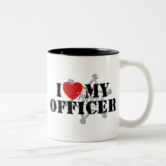 Tasse 2 Couleurs J'Aime Mon Policier (Droit)