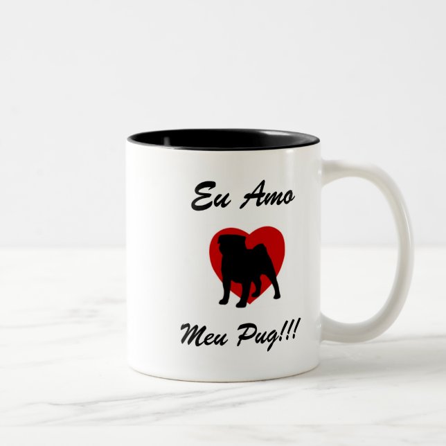 Tasse 2 Couleurs J'Aime, Mon Pug ! ! ! 2 (Droit)