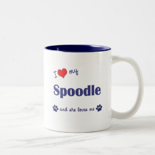 Tasse 2 Couleurs J'aime mon Spoodle (le chien femelle)