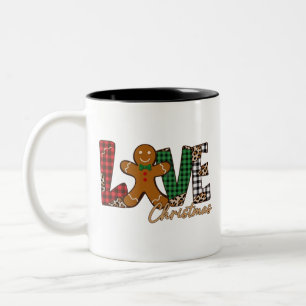 Tasse 2 Couleurs J'aime Noël Pain d'épice Famille Noël Fêtes